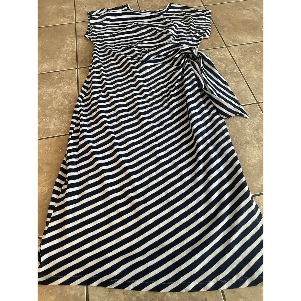 LOFT XL Cotton Striped Side Tie MIDI Dress Navy White
